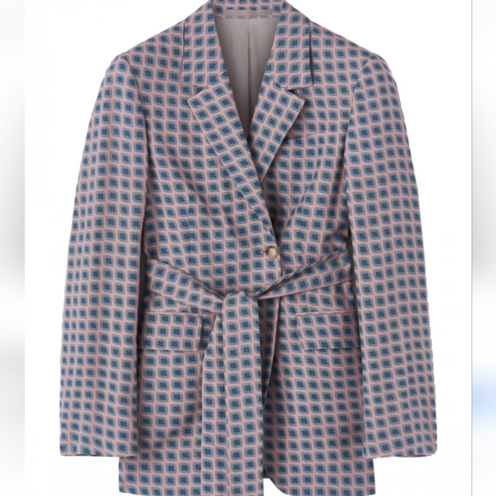 Tiger of Sweden Blush Pink Blue and White Tencel Blazer Jacket Size 38